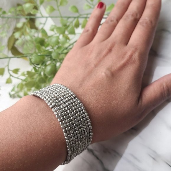 Silver Layered Bohemian Beaded Cuff Bracelet - Picture 5 of 6